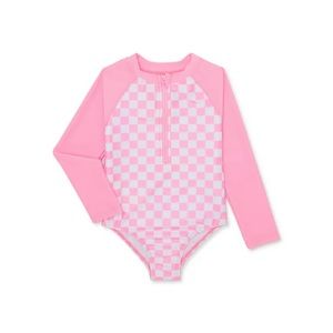 NWT Wonder nation pink and white checkered half zip 2T swimsuit